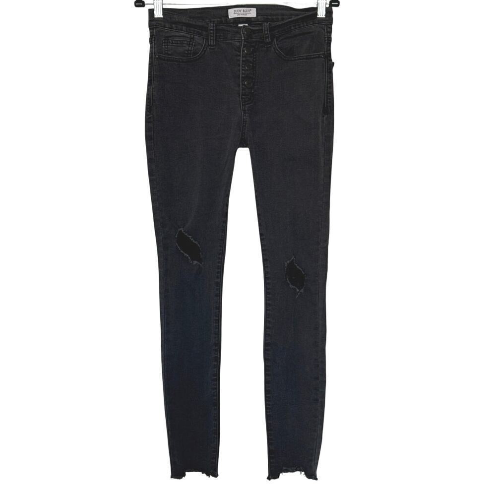 Judy Blue High Waist Skinny Distressed Black Denim Jean Size 9/29 Stretch